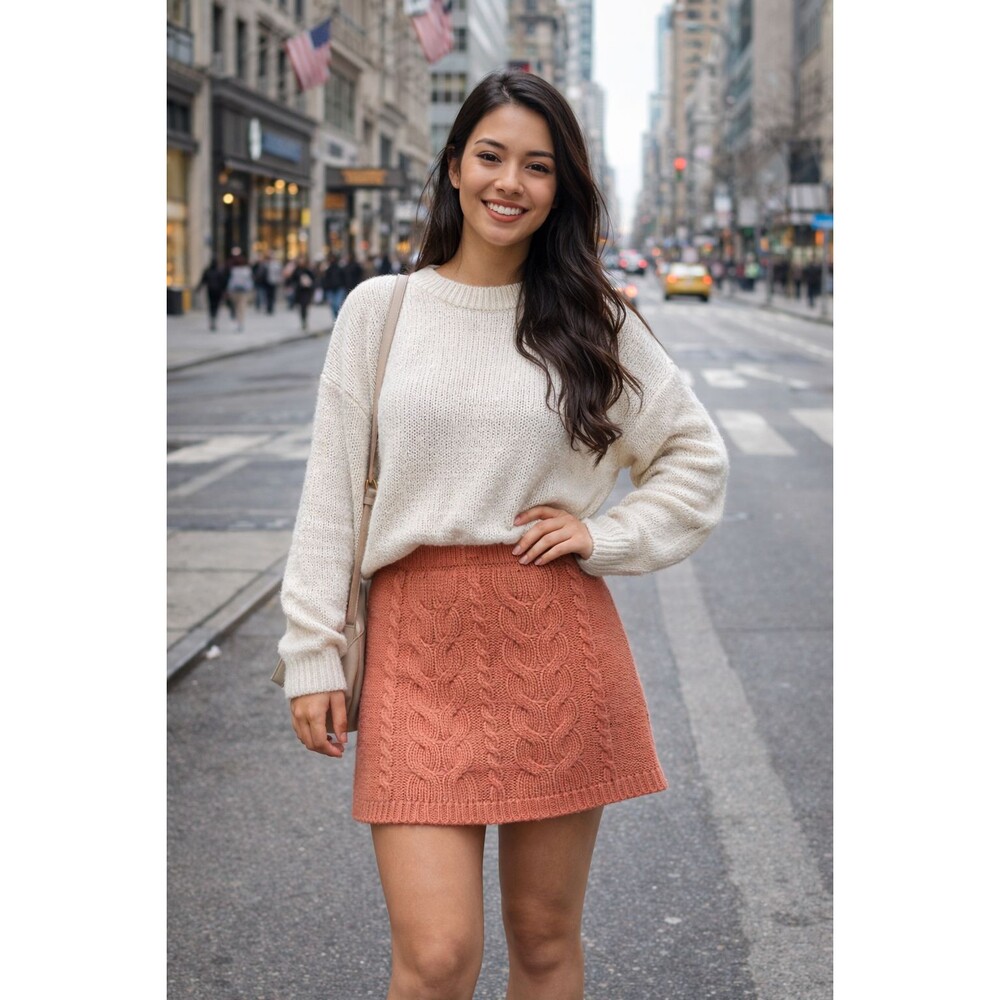Lavender Moon Cable Knit Mini Skirt Size Large rust color acrylic